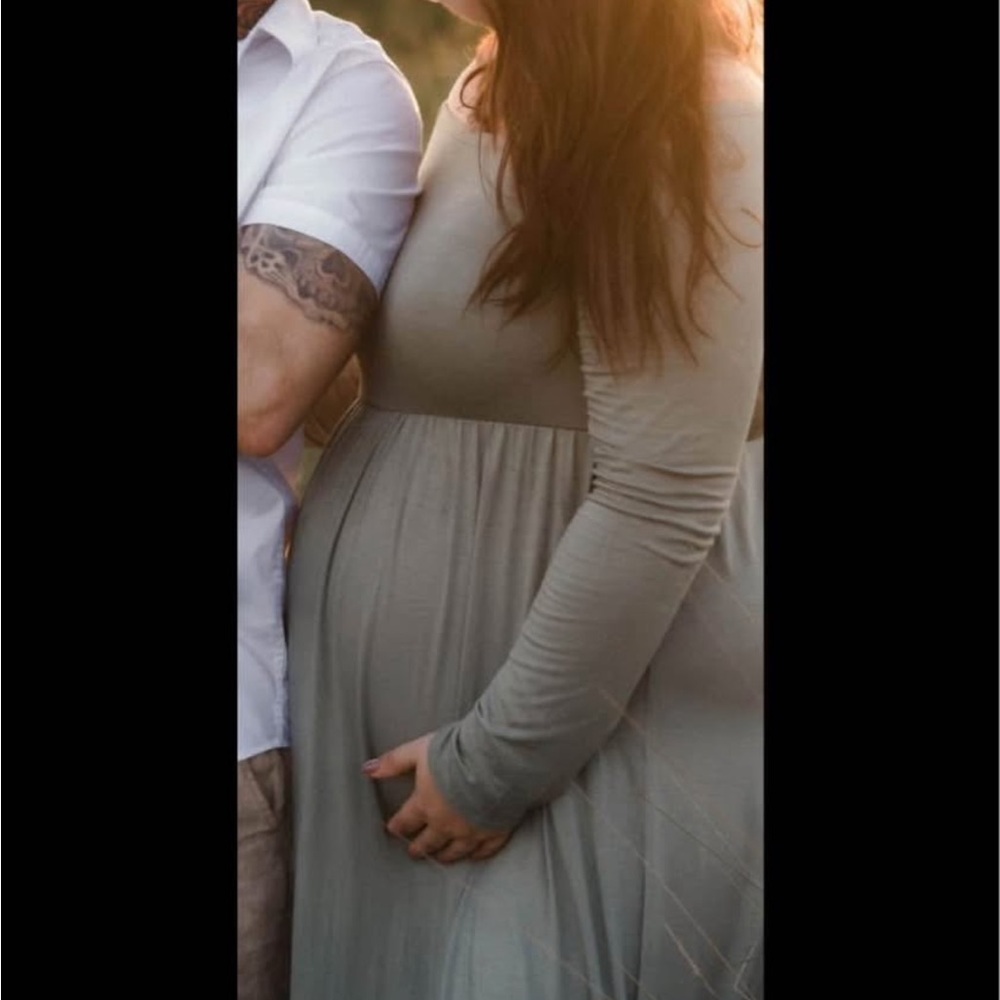 Pinkblush Sage Green off the shoulder Maternity Dress - Picture 2 of 3